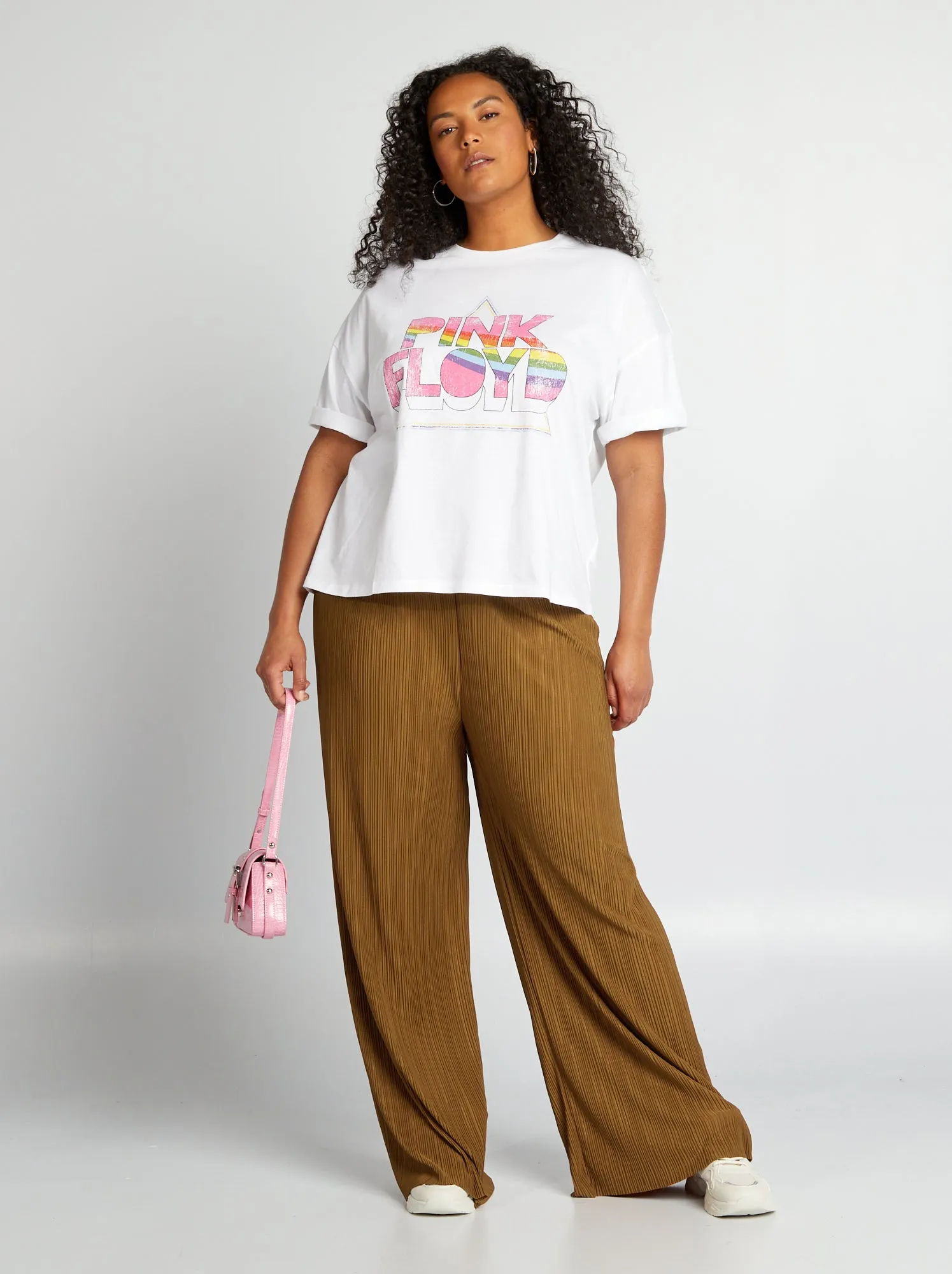 Pantaloni larghi in maglia plissettata - MARRONE