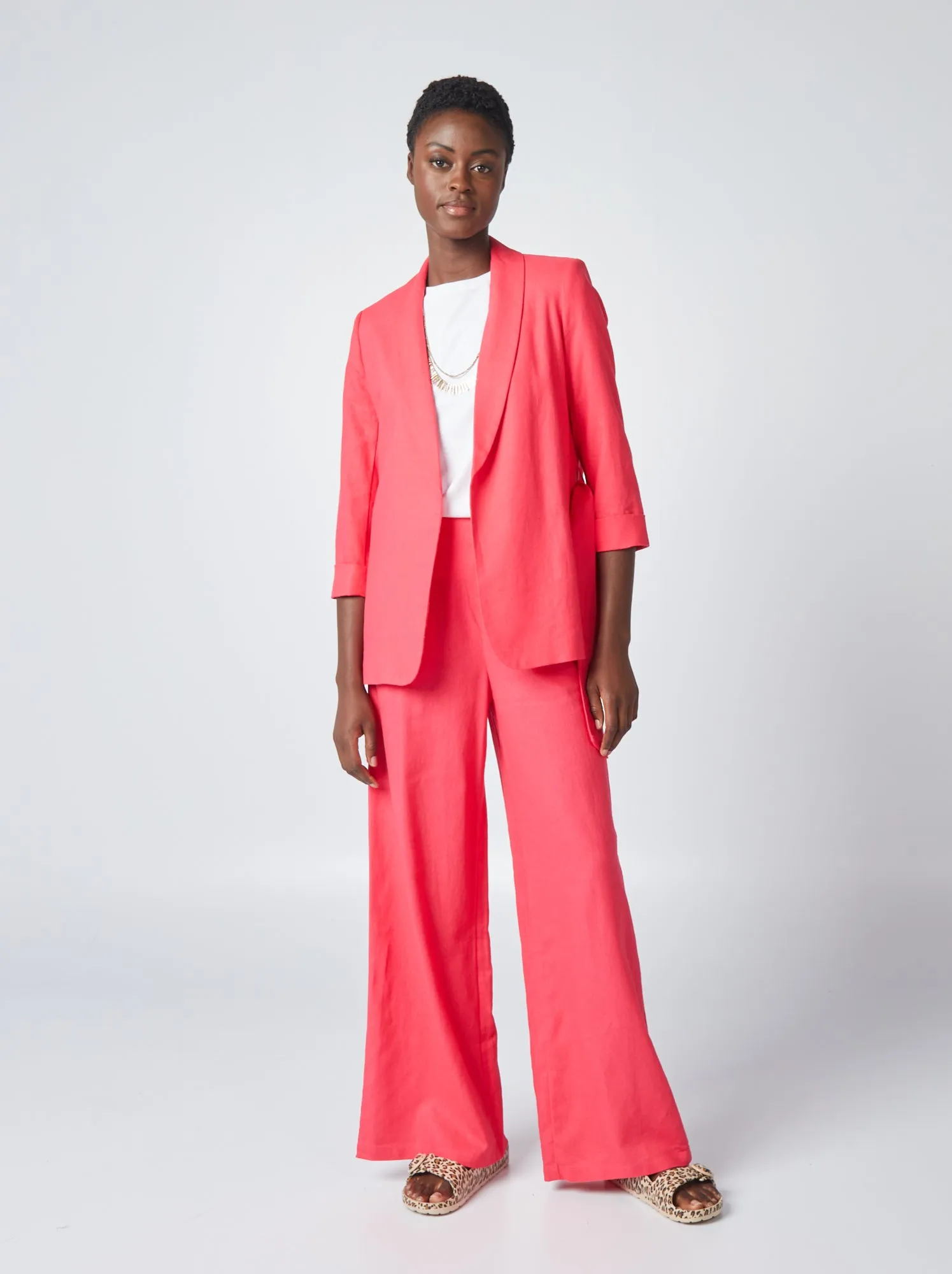 Pantaloni larghi in misto lino - ROSA