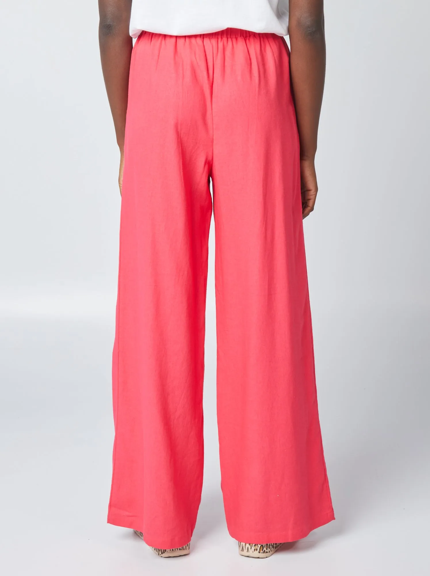 Pantaloni larghi in misto lino - ROSA