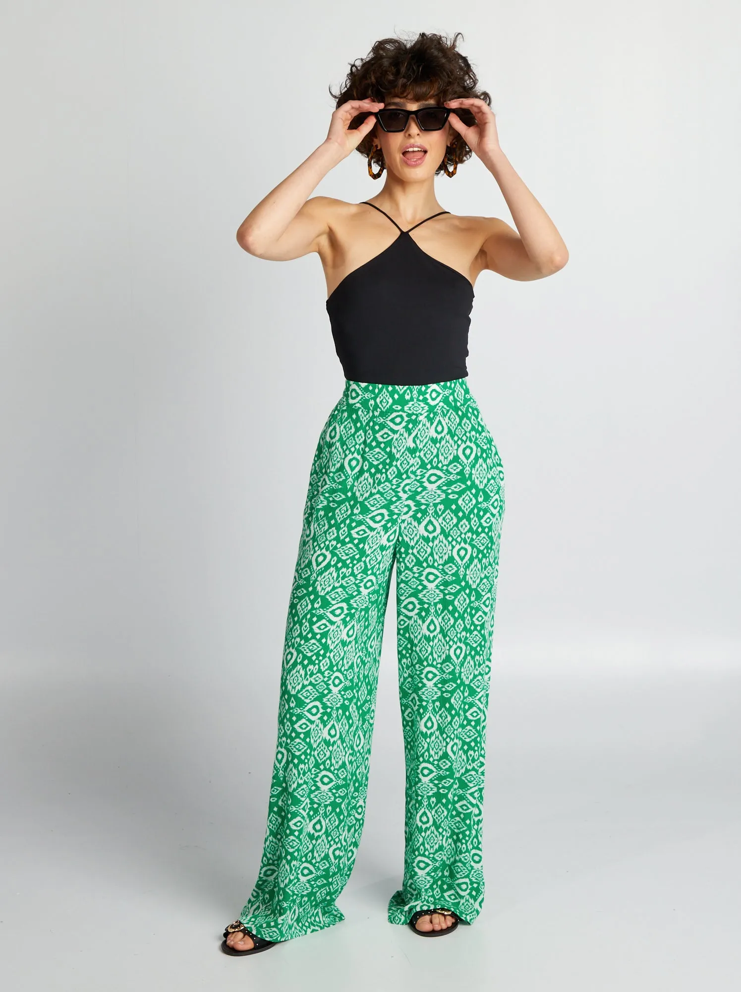 Pantaloni larghi stampati - VERDE