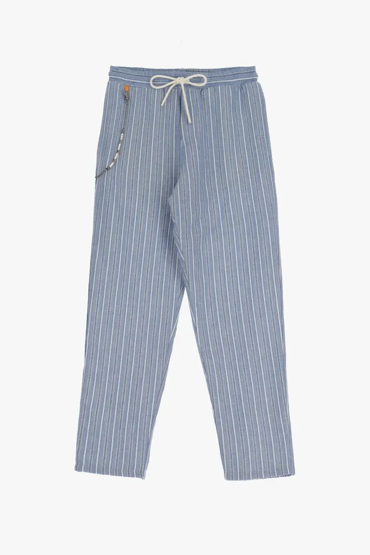 Pantaloni slim-fit fantasia rigata con coulisse e catena