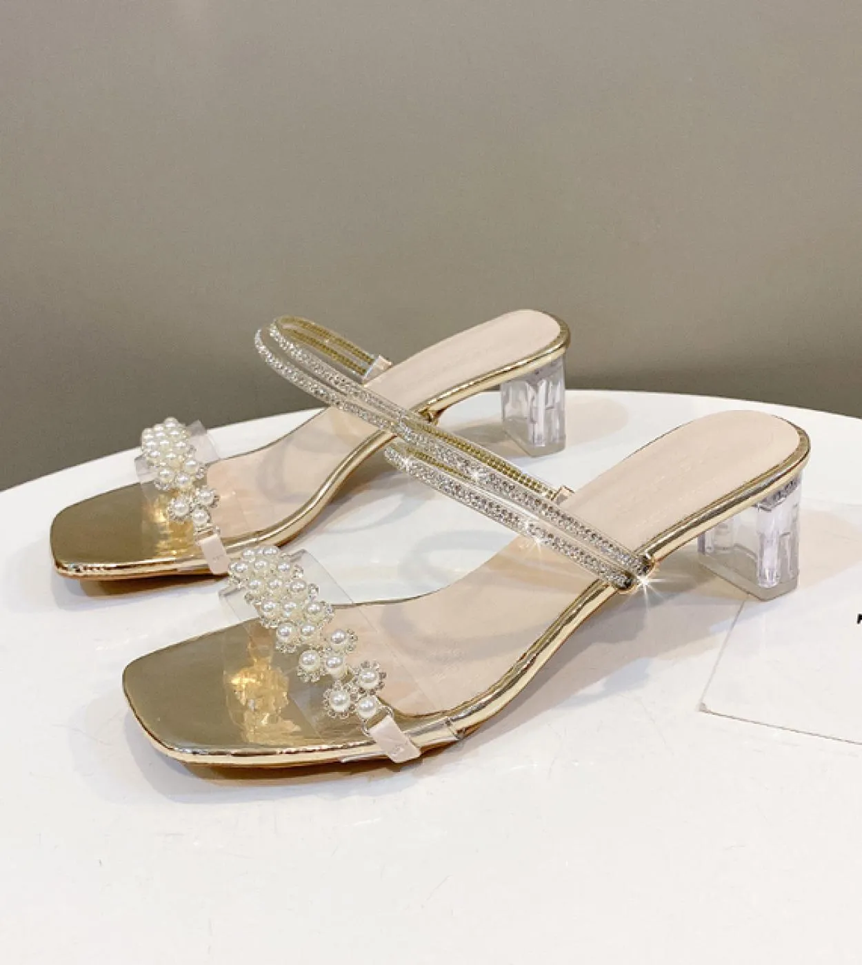 Pantofole alla moda con tacco spesso Pantofole da donna con tacco medio semplici e dolci Scarpe per sandali da donna Sandali est