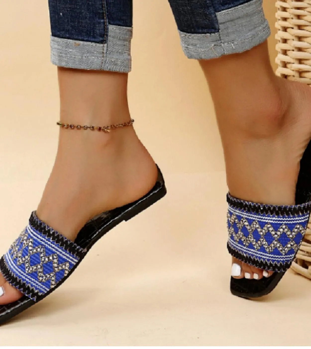 Pantofole da donna Estate New Rome Sandali retrò Scarpe Casual piatte Scivoli femminili su ciabatte Scarpe da donna Taglie forti