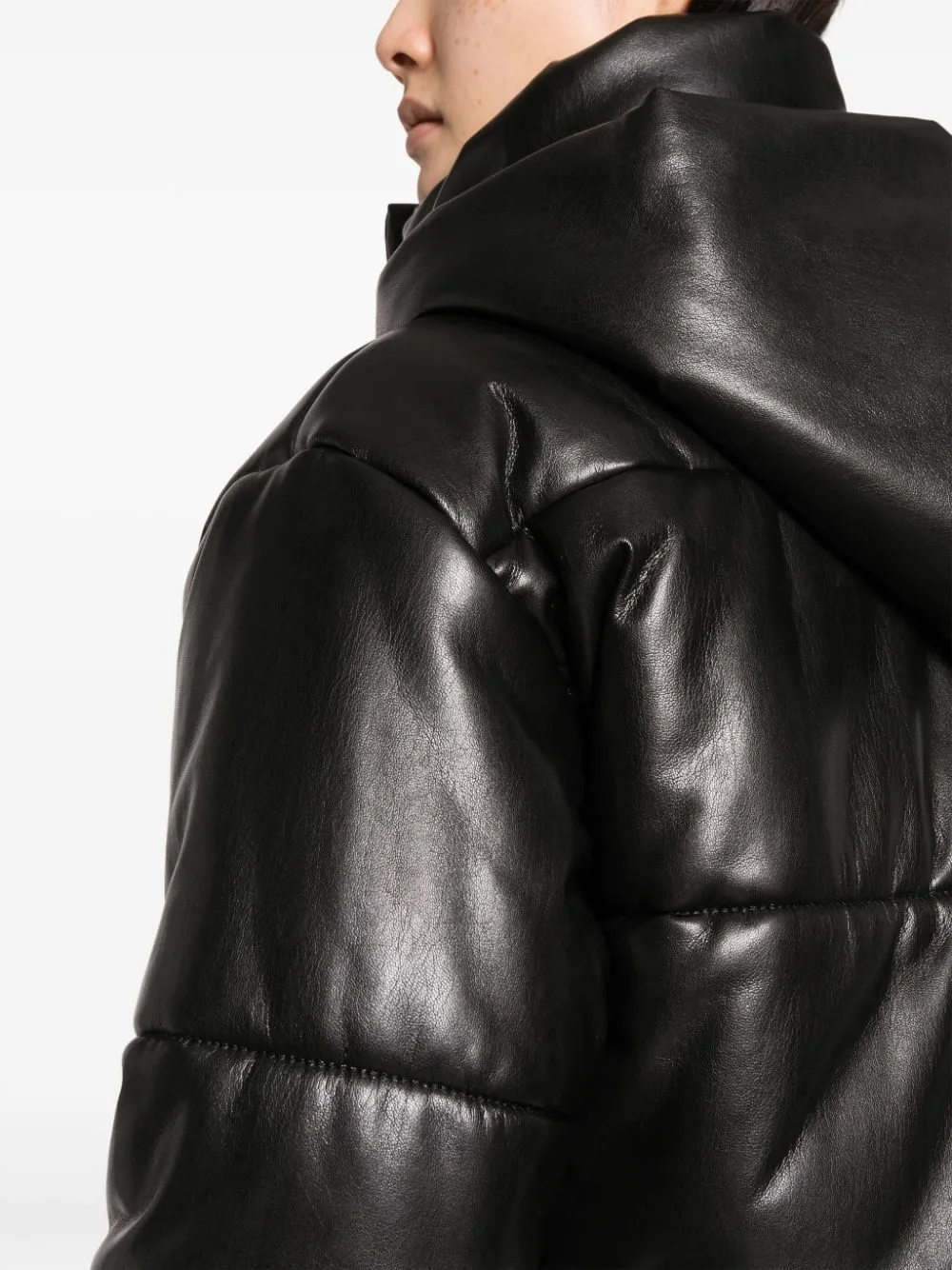 Piumino crop con cappuccio in nero - donna