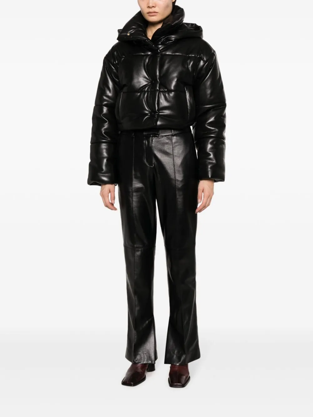 Piumino crop con cappuccio in nero - donna
