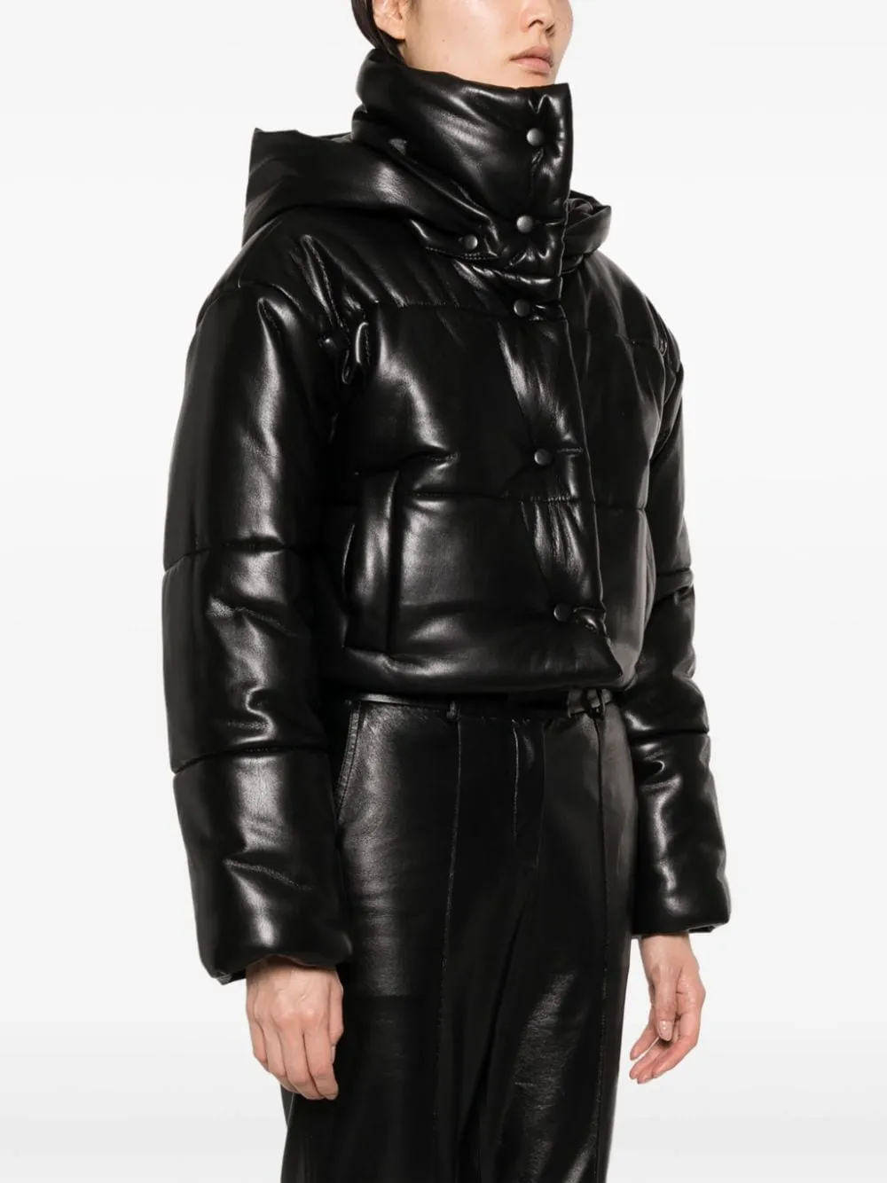 Piumino crop con cappuccio in nero - donna