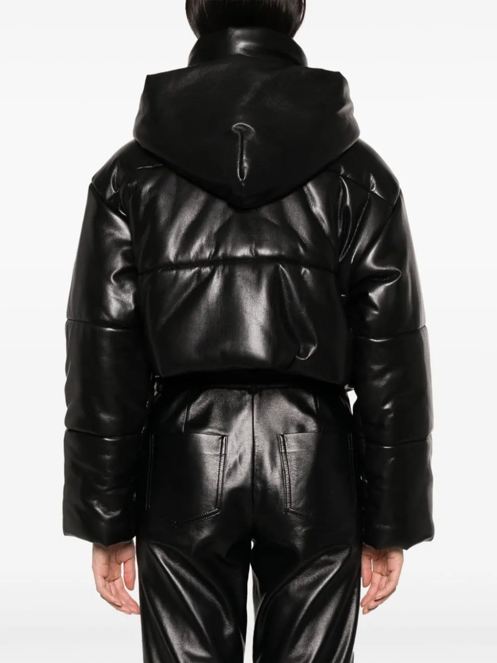 Piumino crop con cappuccio in nero - donna