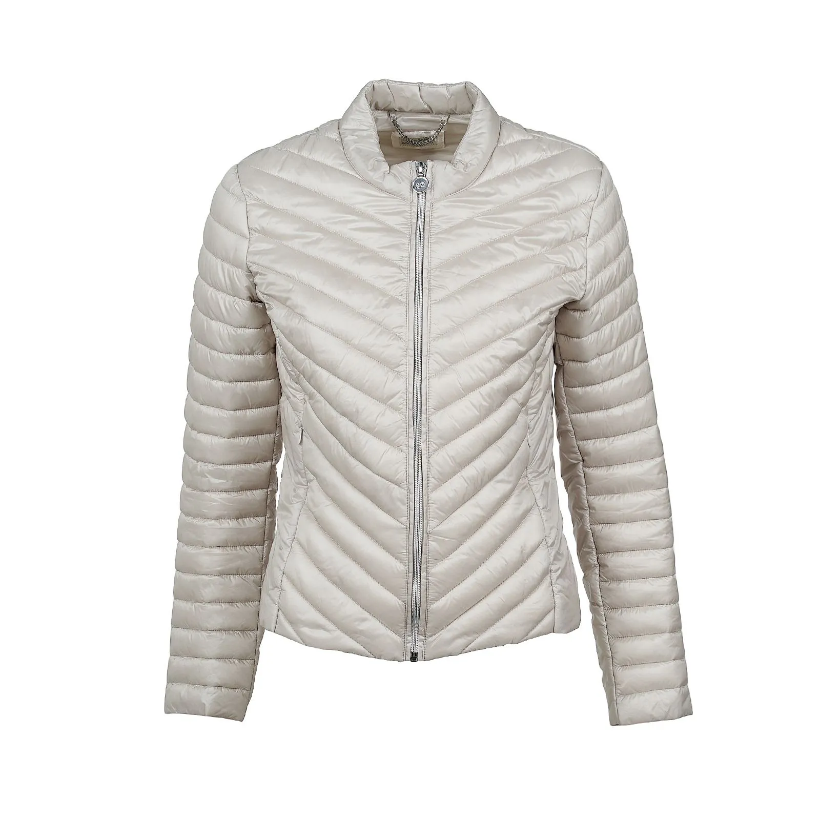 Piumino leggero beige con zip e tasche