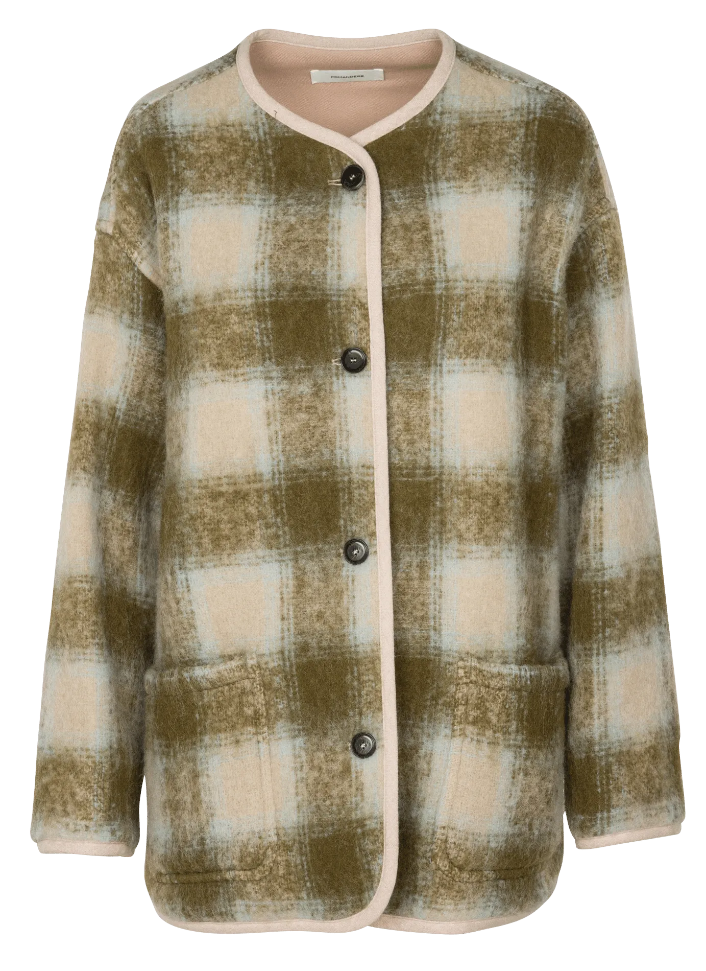  POMANDERE   Cappotto scollo tondo a quadri in misto lana | Kaki