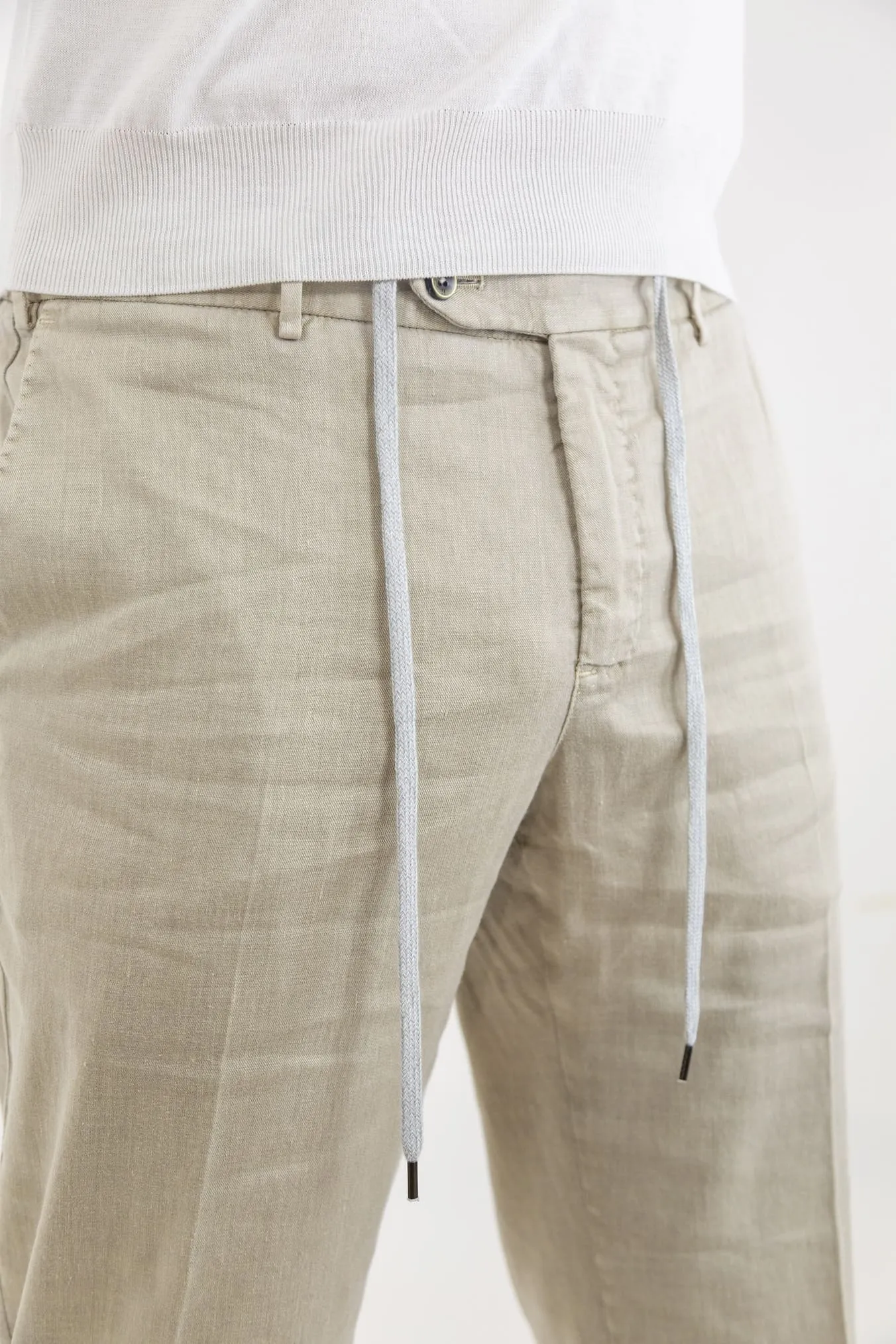 PT Pantaloni con Coulisse Removibile Lino e Cotone Beige