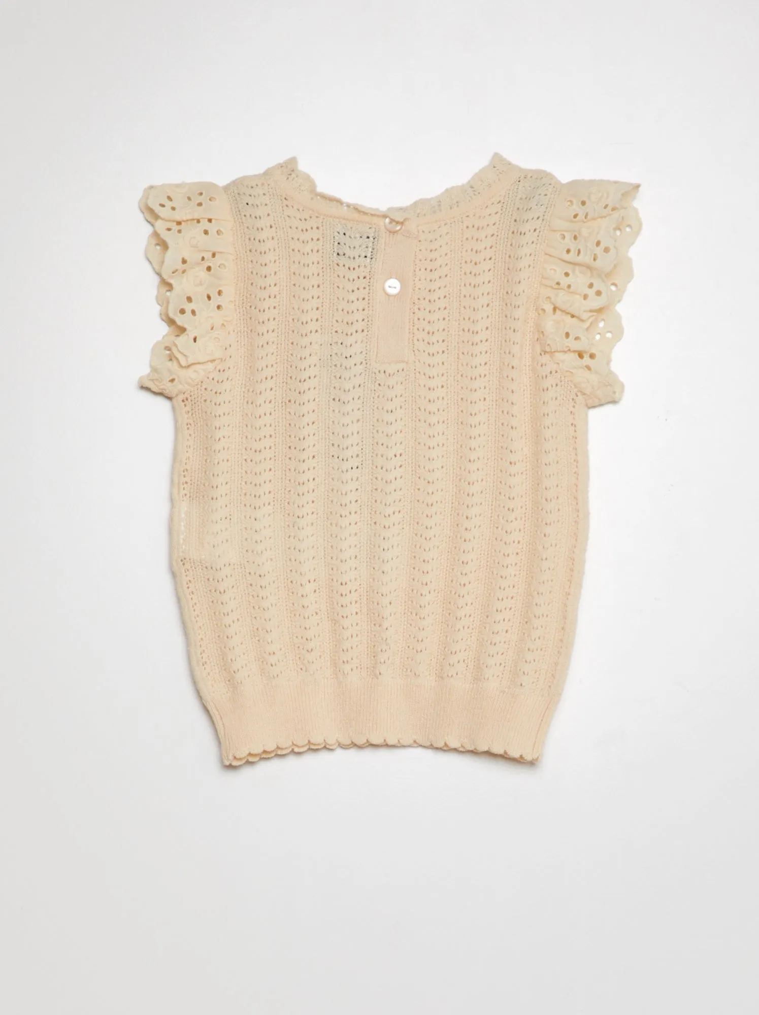 Pullover traforato con maniche corte - BIANCO