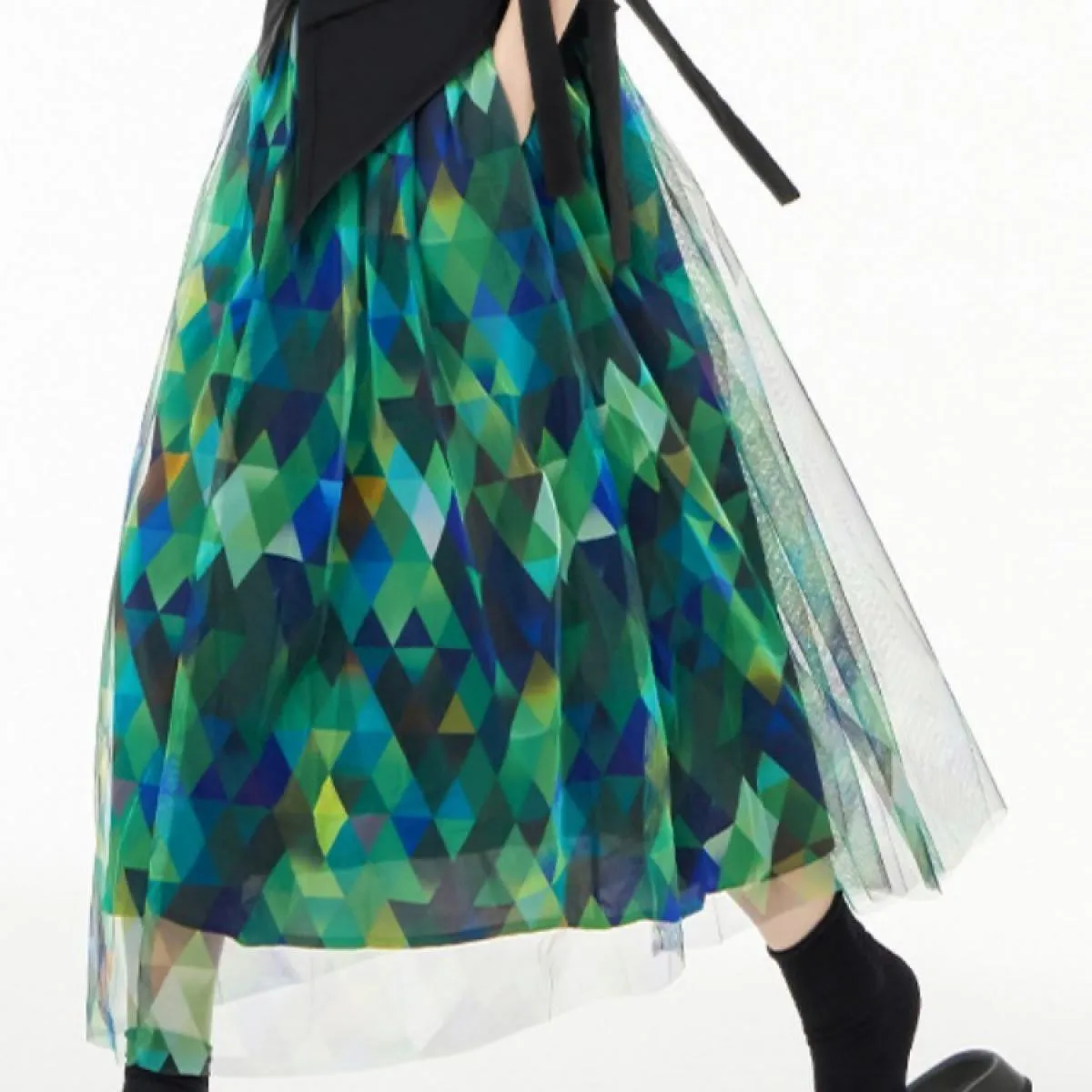 Qing Mo Color Block Mesh Patchwork Mezza Lunghezza Gonna Donna 2023 Estate Sottile A Vita Alta Sottile Alla Moda Una Gonna Linea