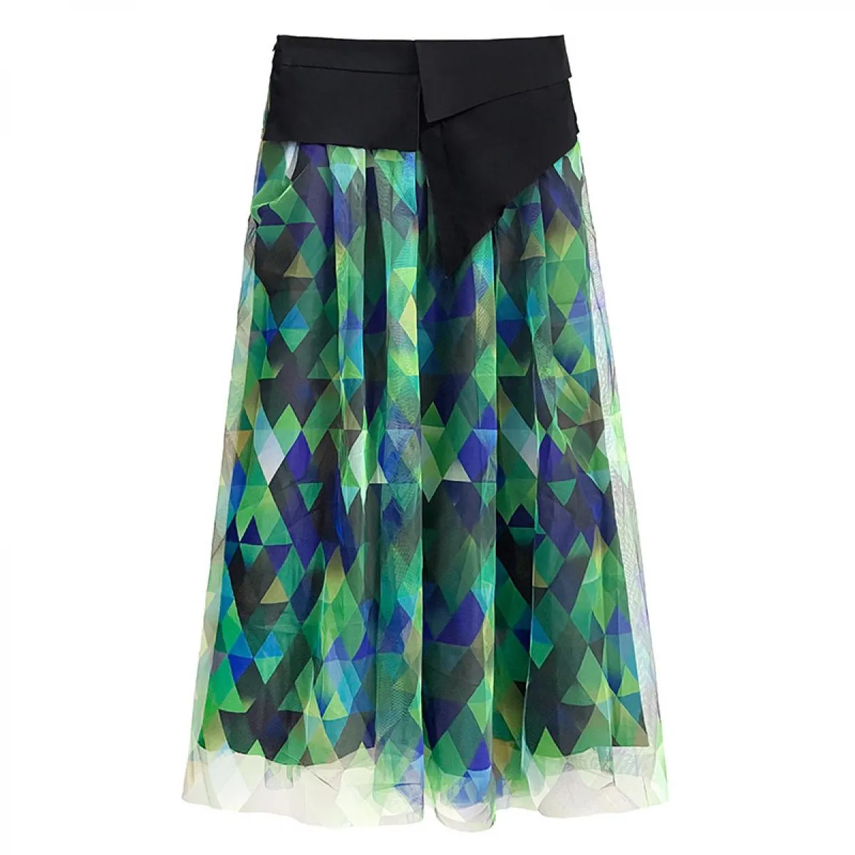 Qing Mo Color Block Mesh Patchwork Mezza Lunghezza Gonna Donna 2023 Estate Sottile A Vita Alta Sottile Alla Moda Una Gonna Linea