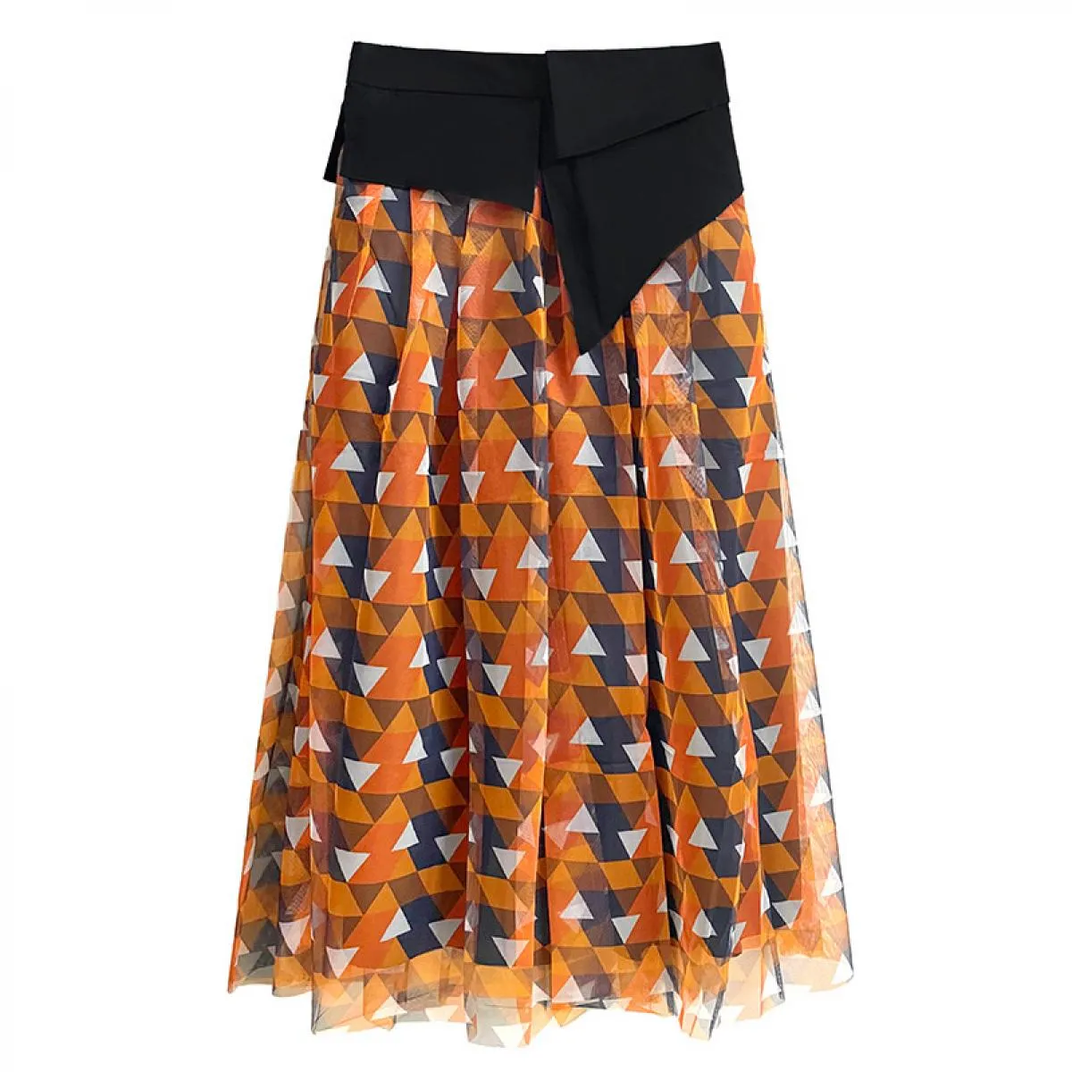 Qing Mo Color Block Mesh Patchwork Mezza Lunghezza Gonna Donna 2023 Estate Sottile A Vita Alta Sottile Alla Moda Una Gonna Linea
