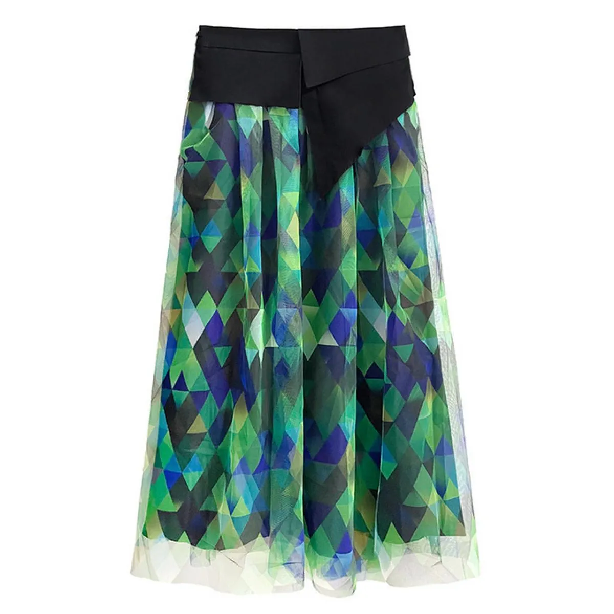 Qing Mo Color Block Mesh Patchwork Mezza Lunghezza Gonna Donna 2023 Estate Sottile A Vita Alta Sottile Alla Moda Una Gonna Linea
