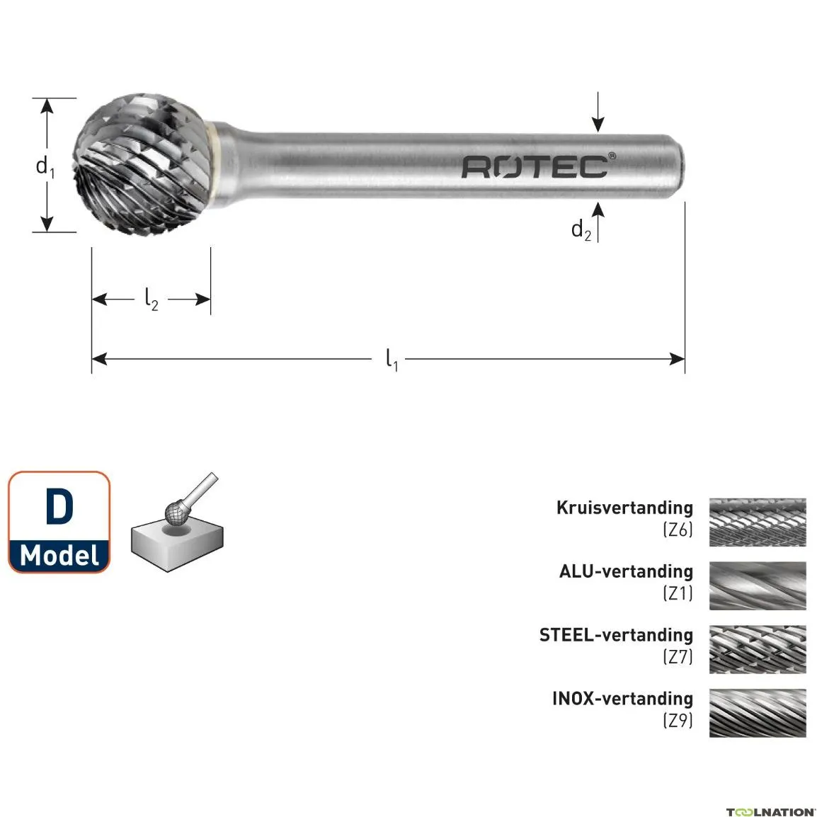 Rotec 433.1302 Frese HM 12,7 mm modello D