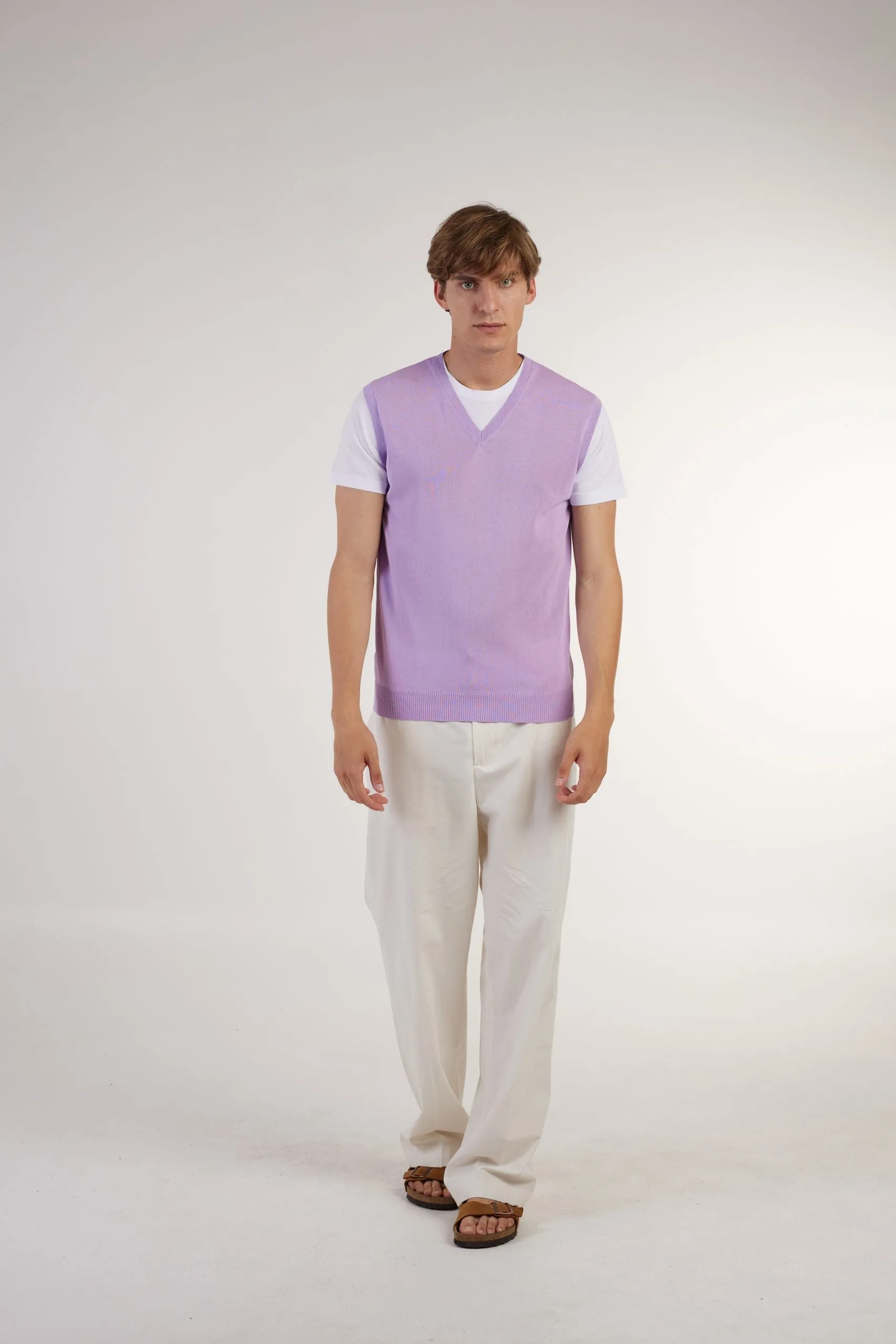 S3-0576 Gilet V con T-Shirt Lilla Man  