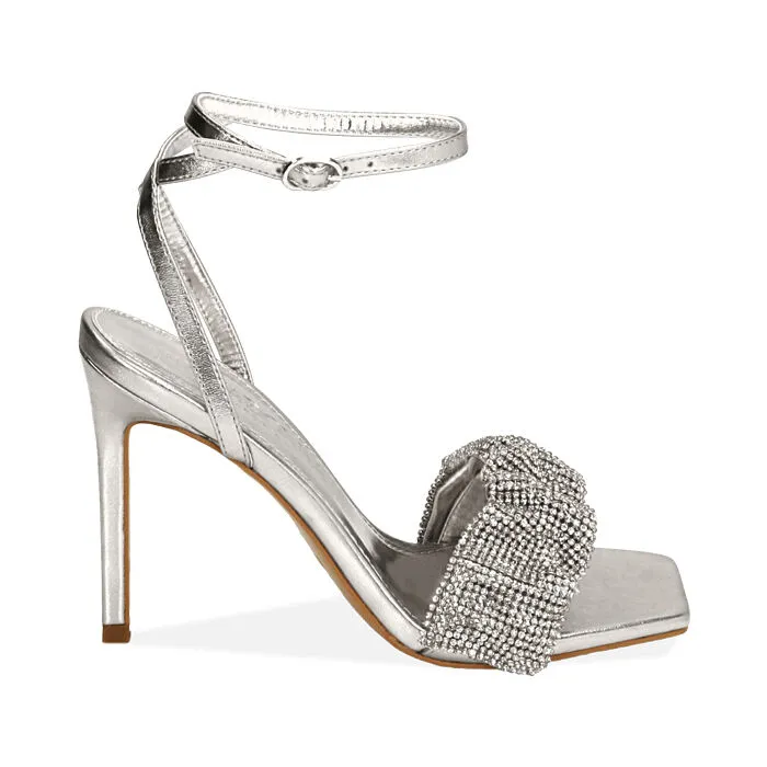 Sandali argento con strass, tacco 10,5 cm