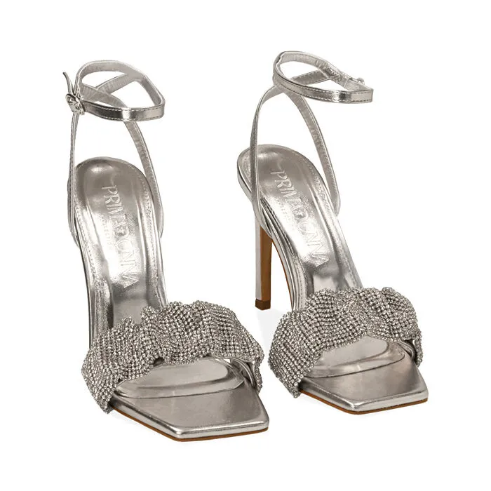 Sandali argento con strass, tacco 10,5 cm
