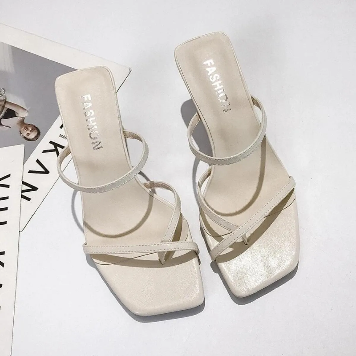 Sandali con tacco alto classici da donna estivi Sandali con cinturino bianco Sandali moda donna Sandali con tacco sottile Sandal