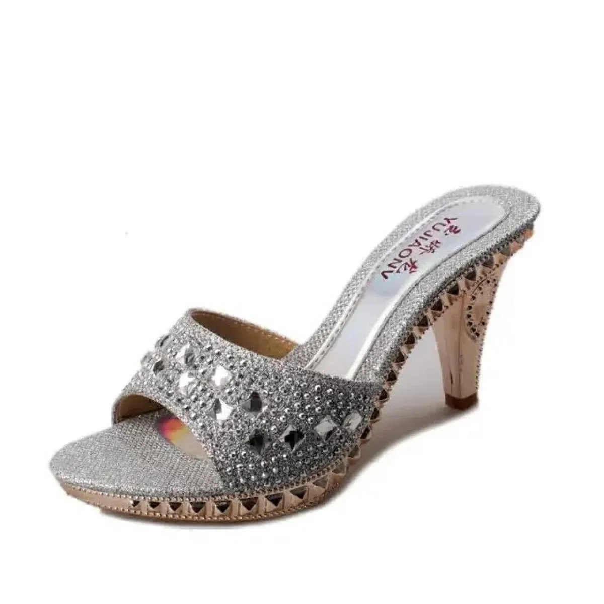 Sandali da donna estivi Scarpe da donna con strass Scarpe con tacco alto Sandali da donna Pantofole da donna in oro argento Sand