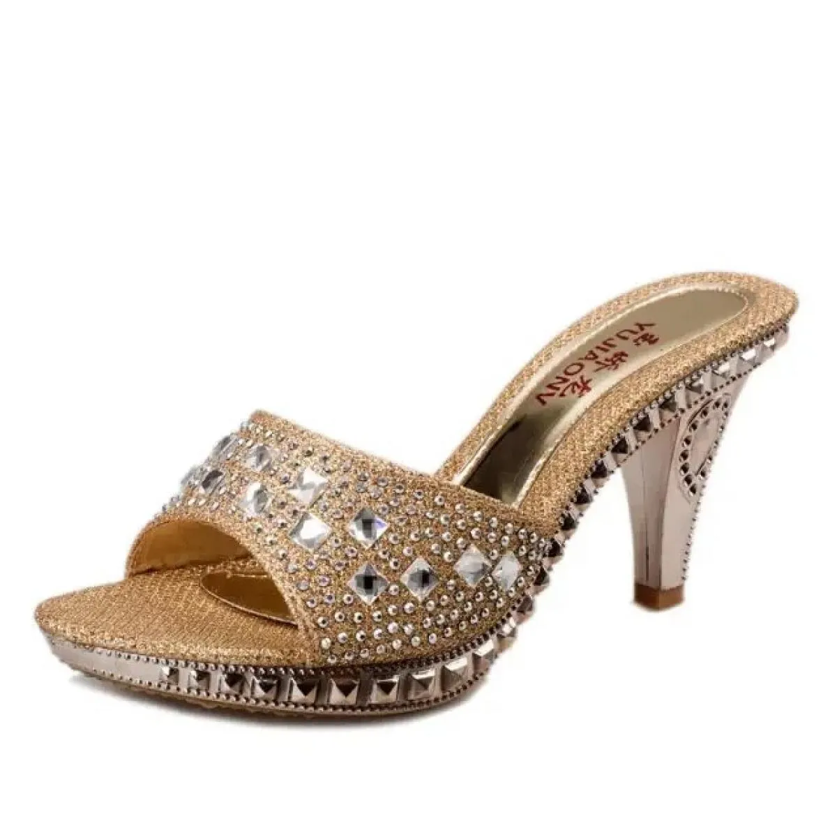 Sandali da donna estivi Scarpe da donna con strass Scarpe con tacco alto Sandali da donna Pantofole da donna in oro argento Sand