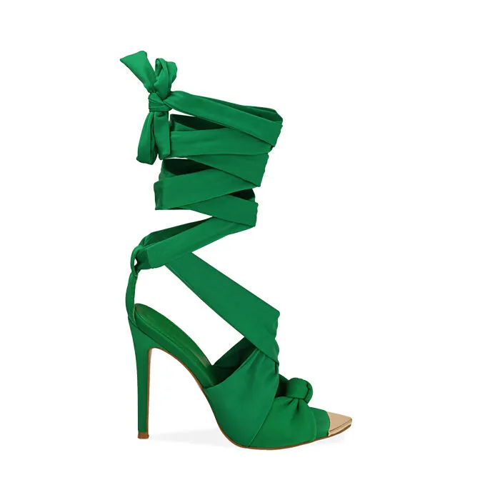 Sandali lace-up verdi in lycra, tacco 9,5 cm