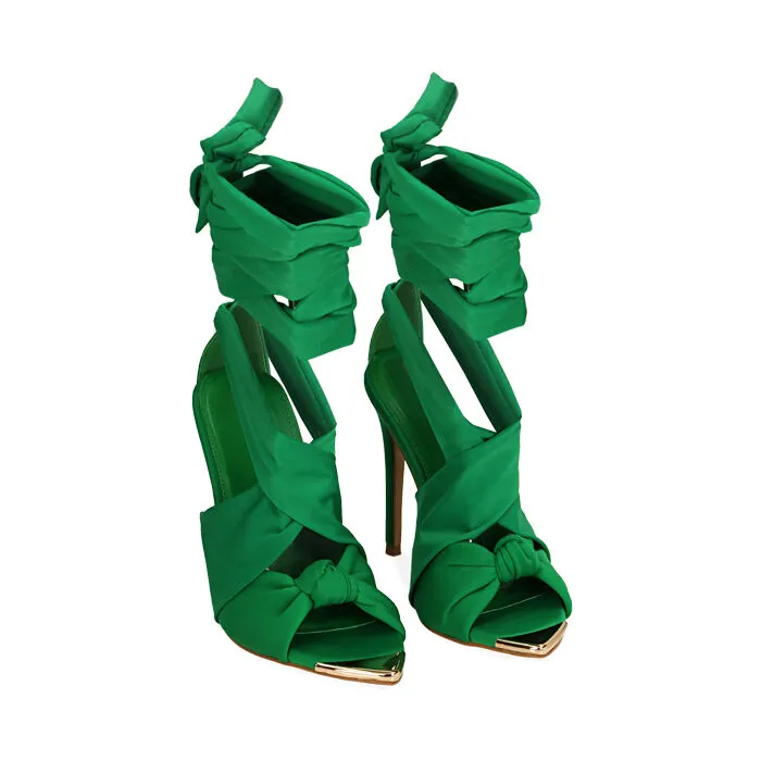 Sandali lace-up verdi in lycra, tacco 9,5 cm