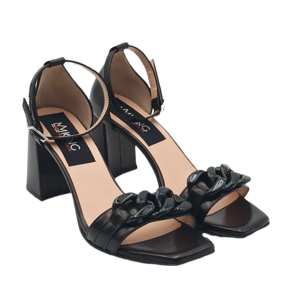 Sandalo donna tacco alto con catena King of hearts E22132 NERO