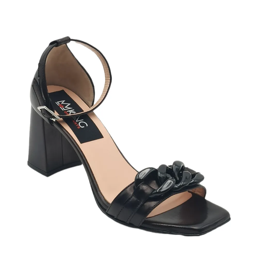 Sandalo donna tacco alto con catena King of hearts E22132 NERO