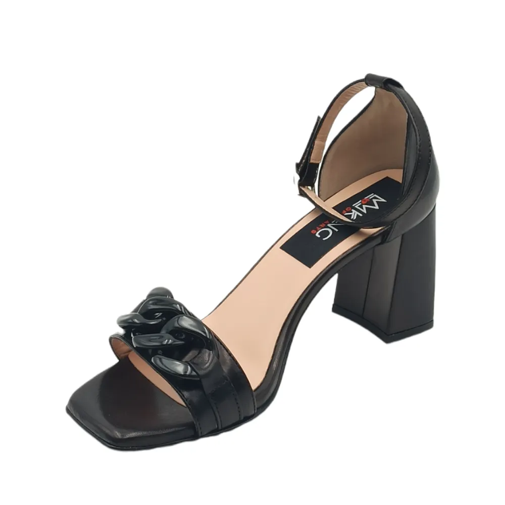 Sandalo donna tacco alto con catena King of hearts E22132 NERO