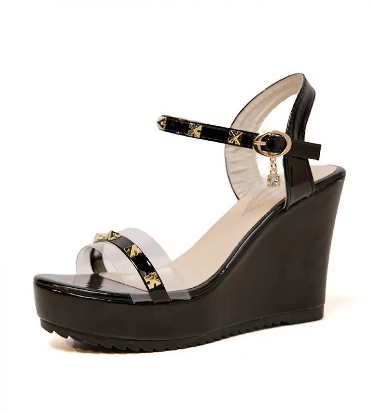 Scarpe con rivetti trasparenti per donna Abito estivo Sandali eleganti Piattaforma con zeppa Scarpe casual da spiaggia da donna