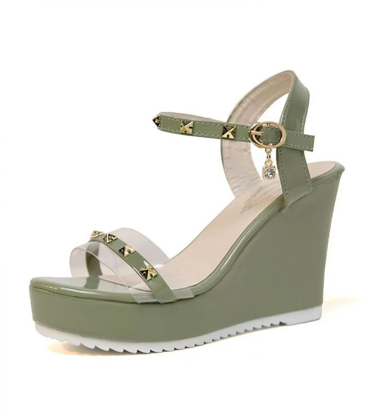 Scarpe con rivetti trasparenti per donna Abito estivo Sandali eleganti Piattaforma con zeppa Scarpe casual da spiaggia da donna