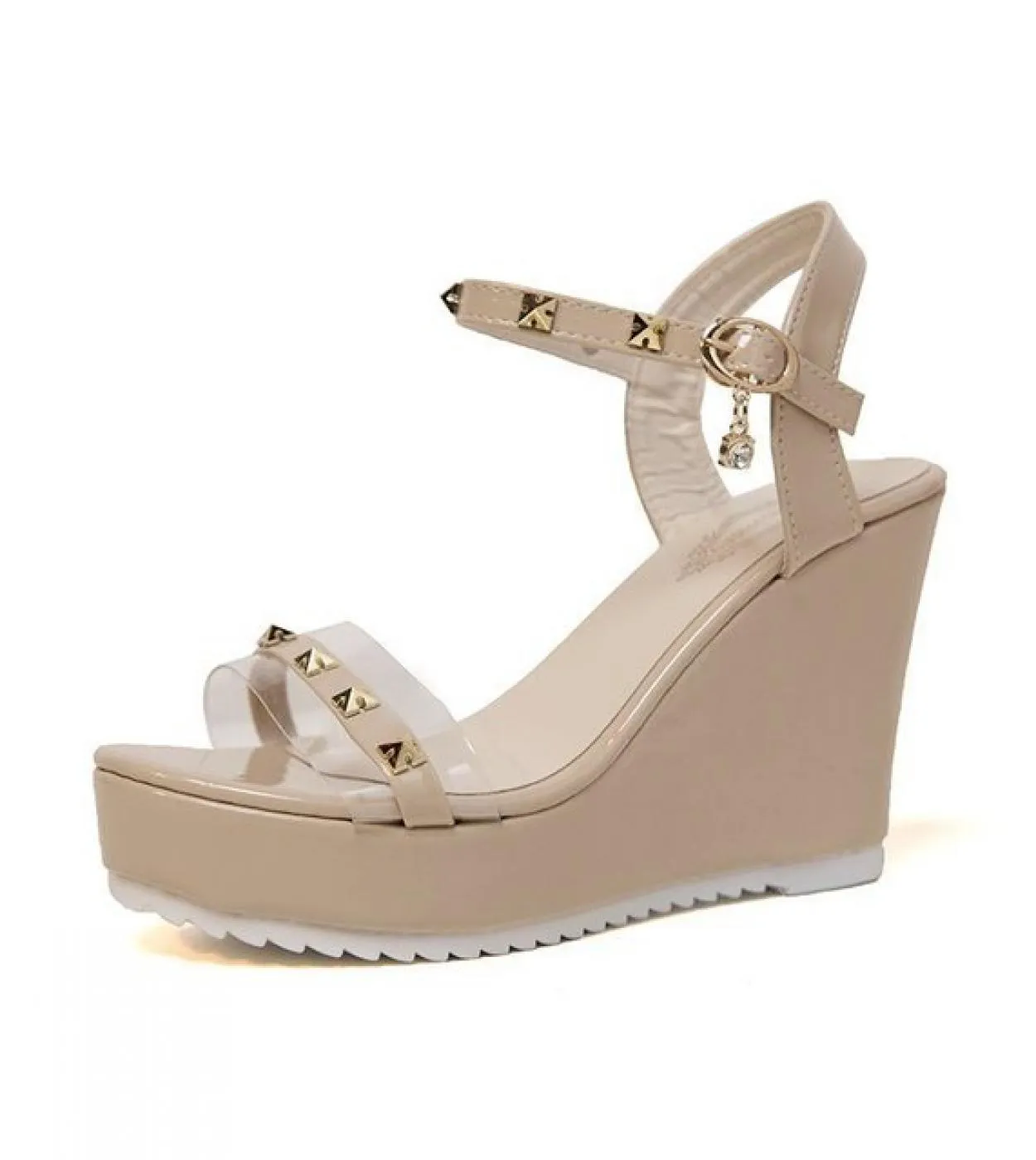 Scarpe con rivetti trasparenti per donna Abito estivo Sandali eleganti Piattaforma con zeppa Scarpe casual da spiaggia da donna