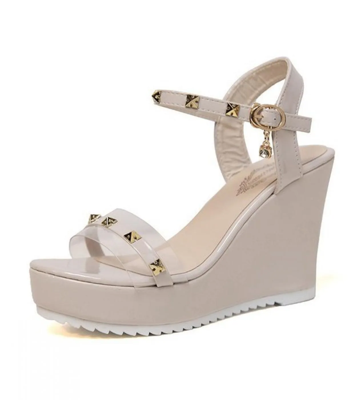 Scarpe con rivetti trasparenti per donna Abito estivo Sandali eleganti Piattaforma con zeppa Scarpe casual da spiaggia da donna