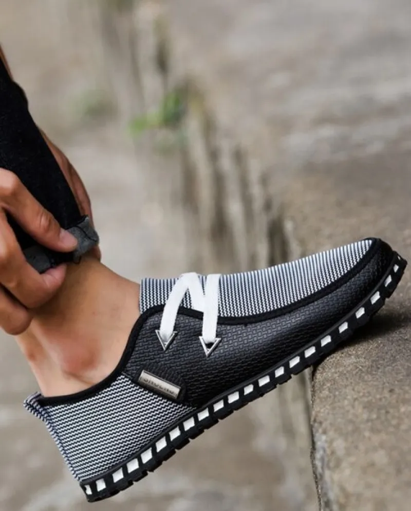Scarpe da ginnastica casual da uomo in lino appartamenti traspiranti Calzature da guida Scarpe da uomo piselli con lacci Zapatil