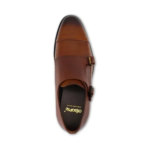 Scarpe doppia fibbia in pelle color cuoio con suola in vibram