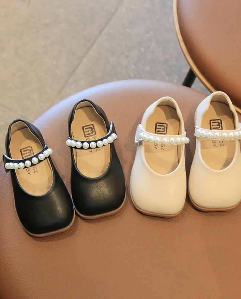 Scarpe in pelle per ragazze carine Autunno e inverno Scarpe da principessa per bambini con fondo morbido Perla Scarpe casual con