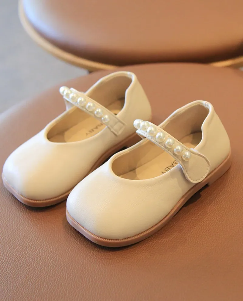 Scarpe in pelle per ragazze carine Autunno e inverno Scarpe da principessa per bambini con fondo morbido Perla Scarpe casual con