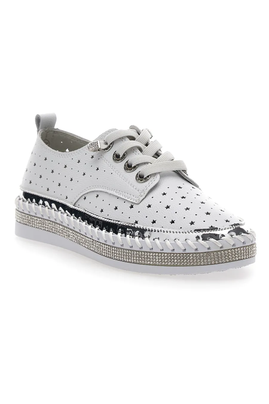 Scarpe Stringate Bianche con Strass Cafè Cost 23011