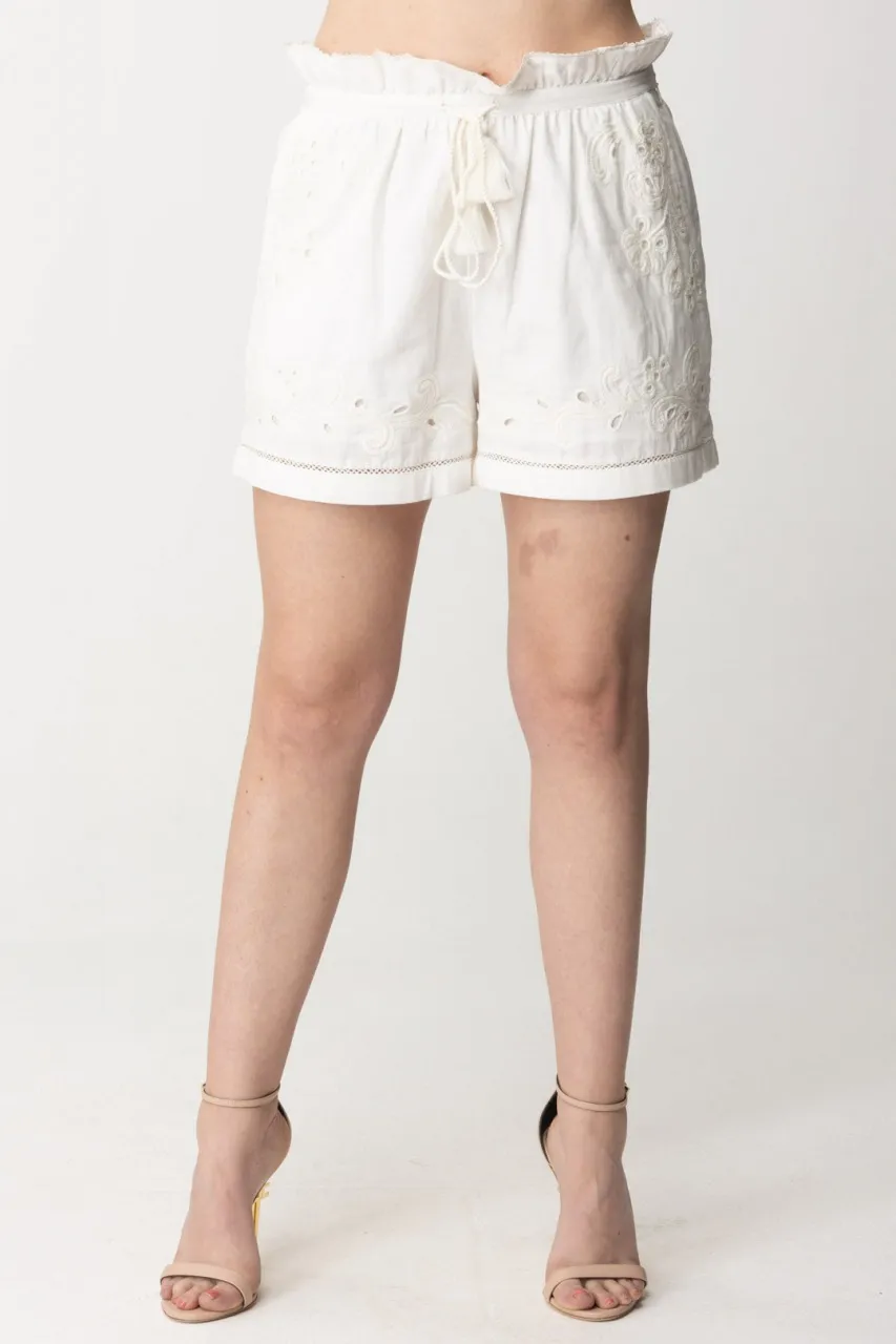 Shorts con ricami e coulisse BIANCO OTTICO