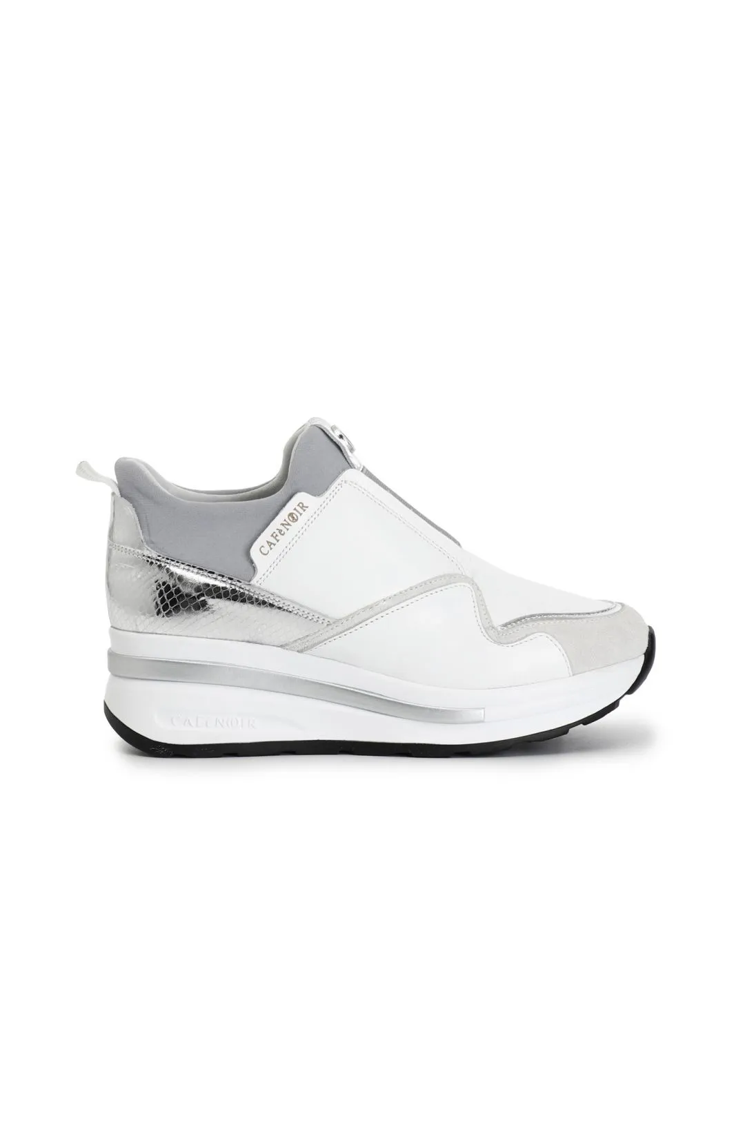 slip-on donna in pellle con inserti laminati bianco