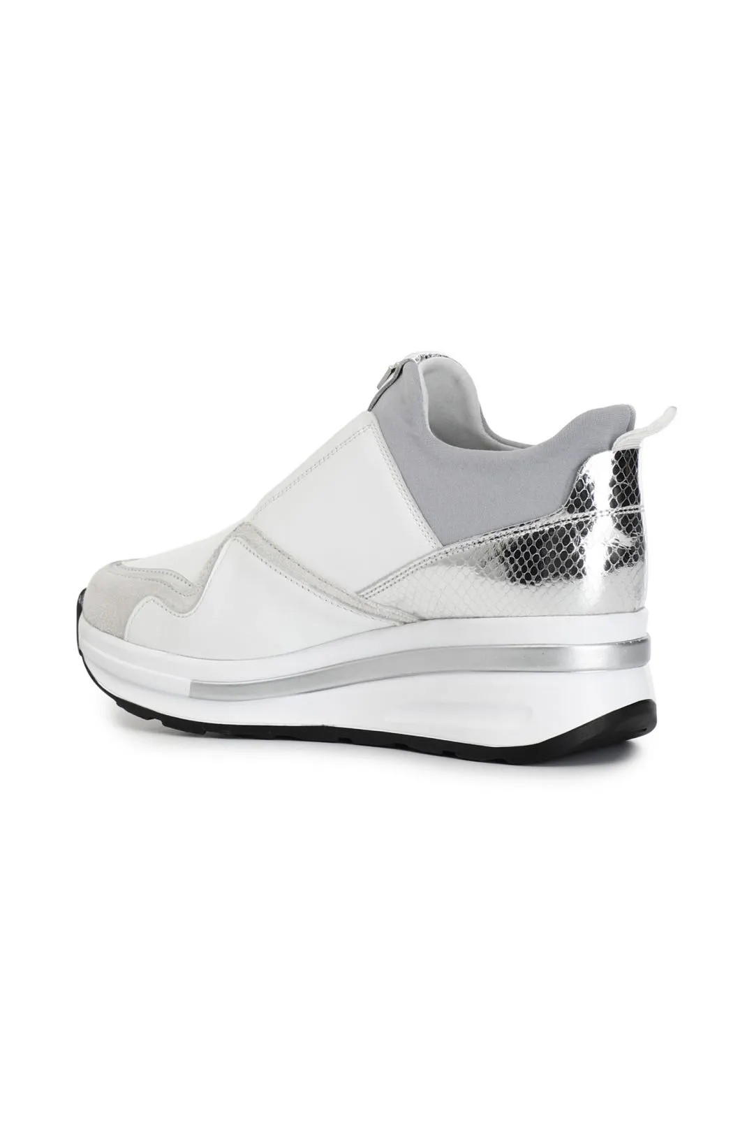 slip-on donna in pellle con inserti laminati bianco