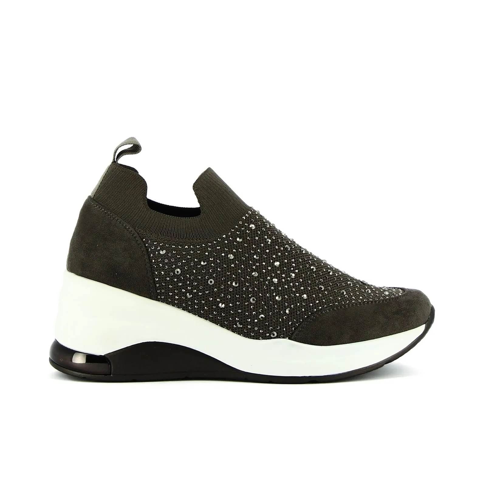 Slip-on grigi con micro strass e zeppina