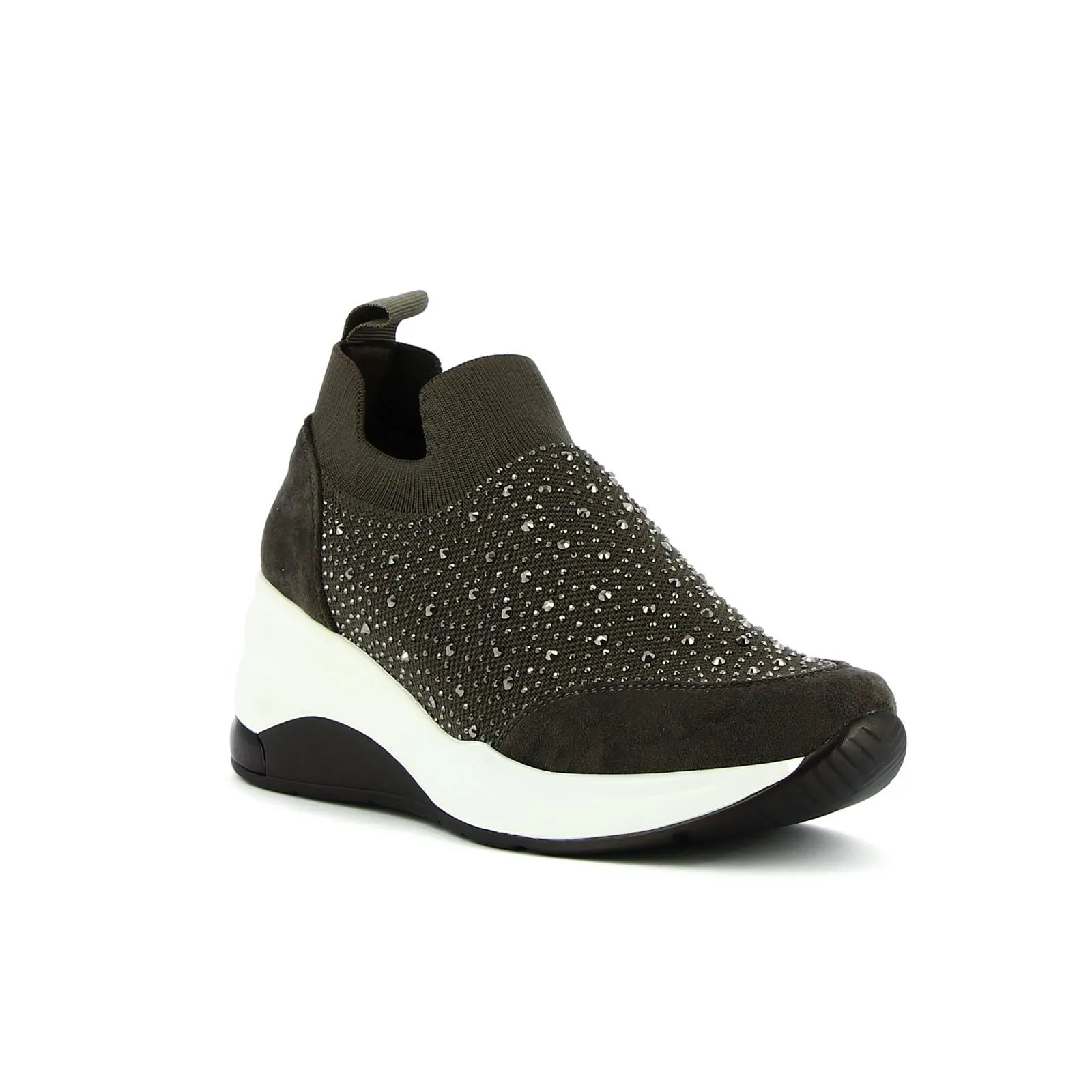 Slip-on grigi con micro strass e zeppina