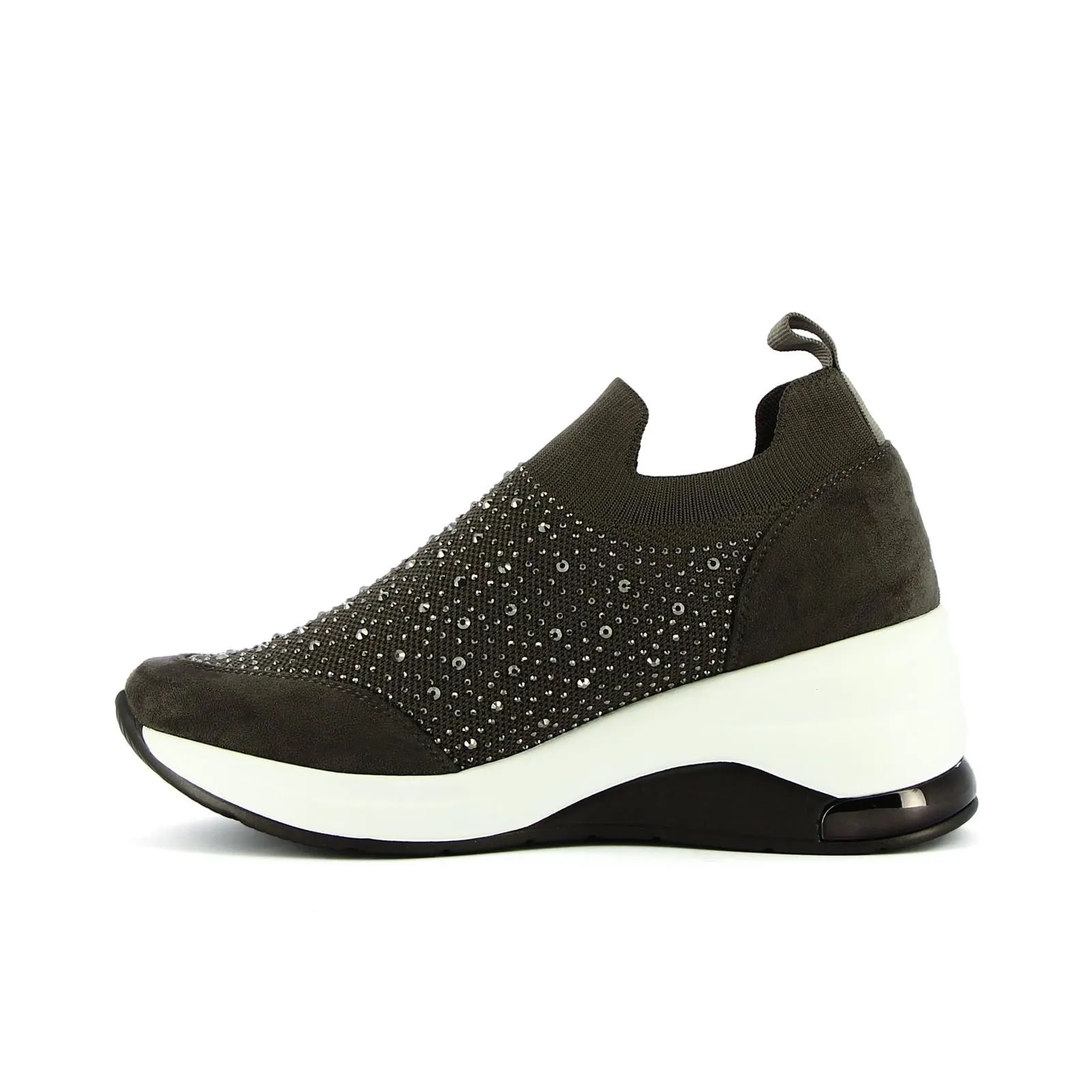 Slip-on grigi con micro strass e zeppina
