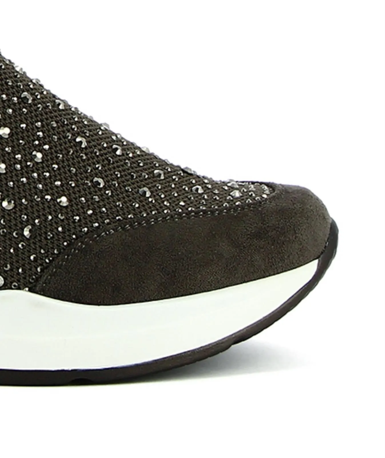 Slip-on grigi con micro strass e zeppina