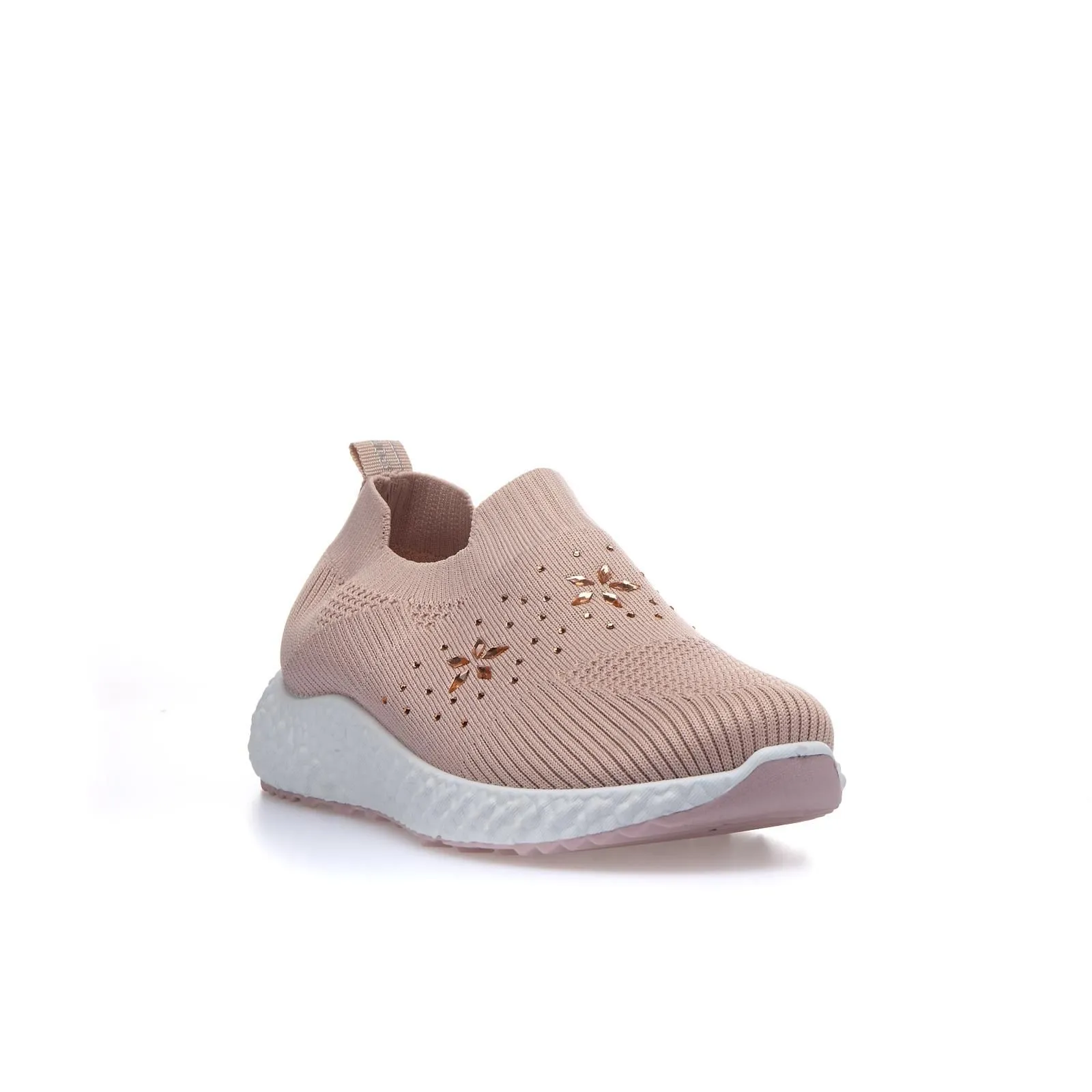 Sneakers junior modello slip-on rosa con strass