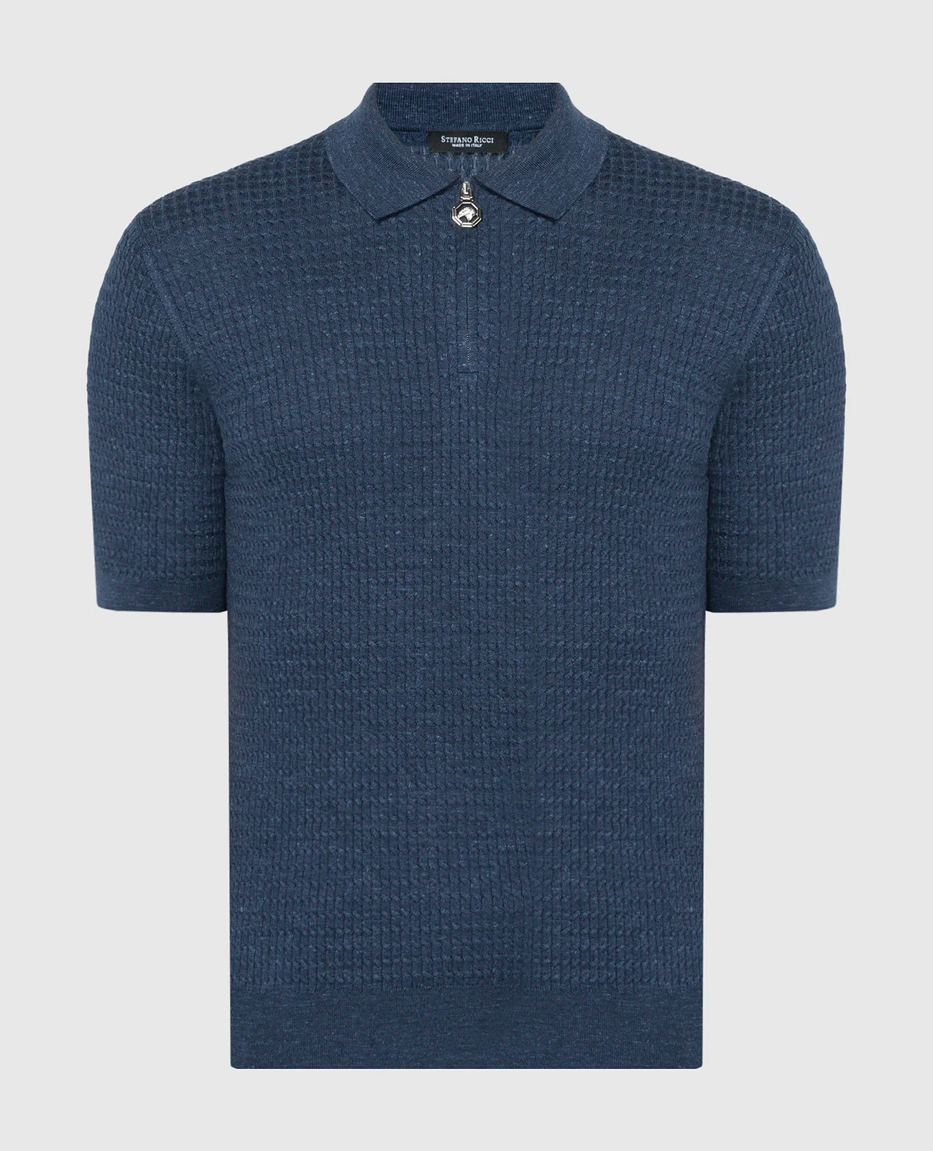 Stefano Ricci Polo blu realizzata in seta, cashmere e lino con motivo strutturato K616363P31F24105