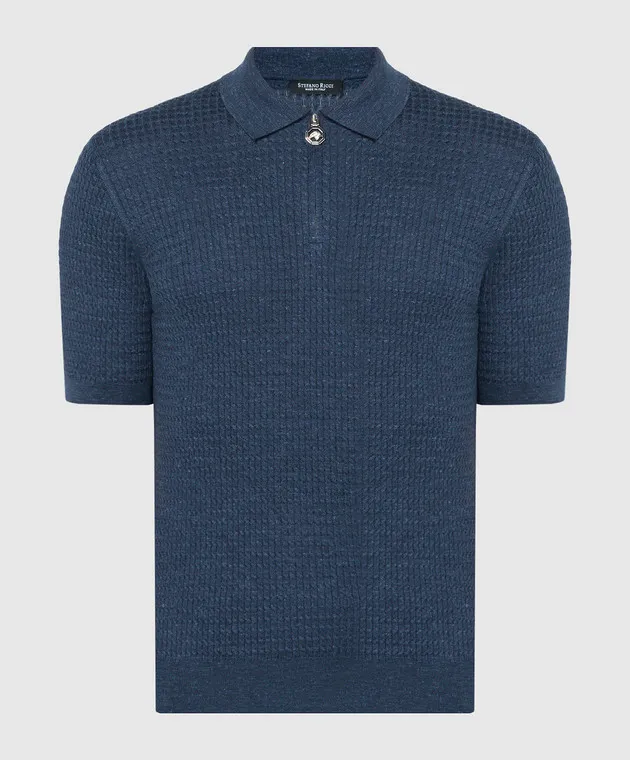 Stefano Ricci Polo blu realizzata in seta, cashmere e lino con motivo strutturato K616363P31F24105
